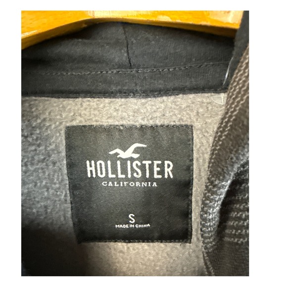 Hollister Grey Plaid Crossover Hood Fleece Hoodie Embroidered Spell Out Mens S - Picture 4 of 11